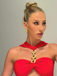 Sexy red bandage dress with cutout rhinestone neckline house of Cb revolve