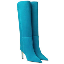 Load image into Gallery viewer, Teal suede boots cheap heels 
