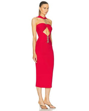 Load image into Gallery viewer, Sexy red bandage dress with cutout rhinestone neckline house of Cb revolve
