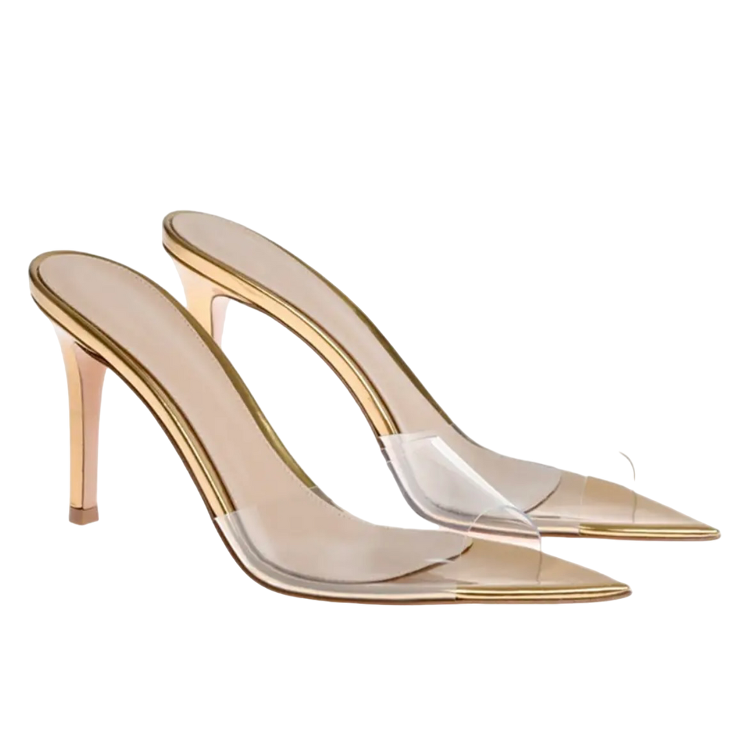 Amina Heels || Clear Gold