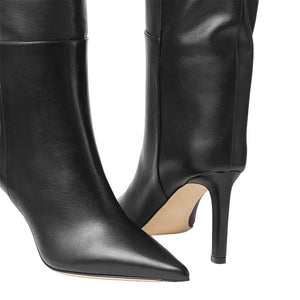 Black faux leather boots cheap leather heels 