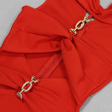 Load image into Gallery viewer, Sexy red bandage dress with cutout rhinestone neckline house of Cb revolve
