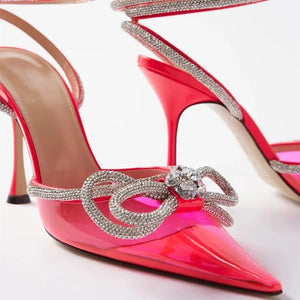 pink crystal bow heels