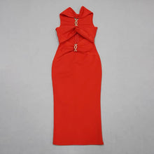 Load image into Gallery viewer, Sexy red bandage dress with cutout rhinestone neckline house of Cb revolve
