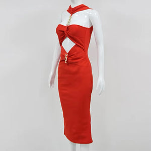 Sexy red bandage dress with cutout rhinestone neckline house of Cb revolve