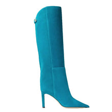 Load image into Gallery viewer, Teal suede boots cheap heels 
