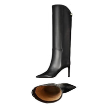 Load image into Gallery viewer, Black faux leather boots cheap leather heels 
