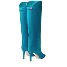 Load image into Gallery viewer, Teal suede boots cheap heels 
