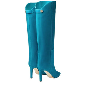 Teal suede boots cheap heels 