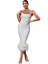 Load image into Gallery viewer, White bandage dress with feathers
