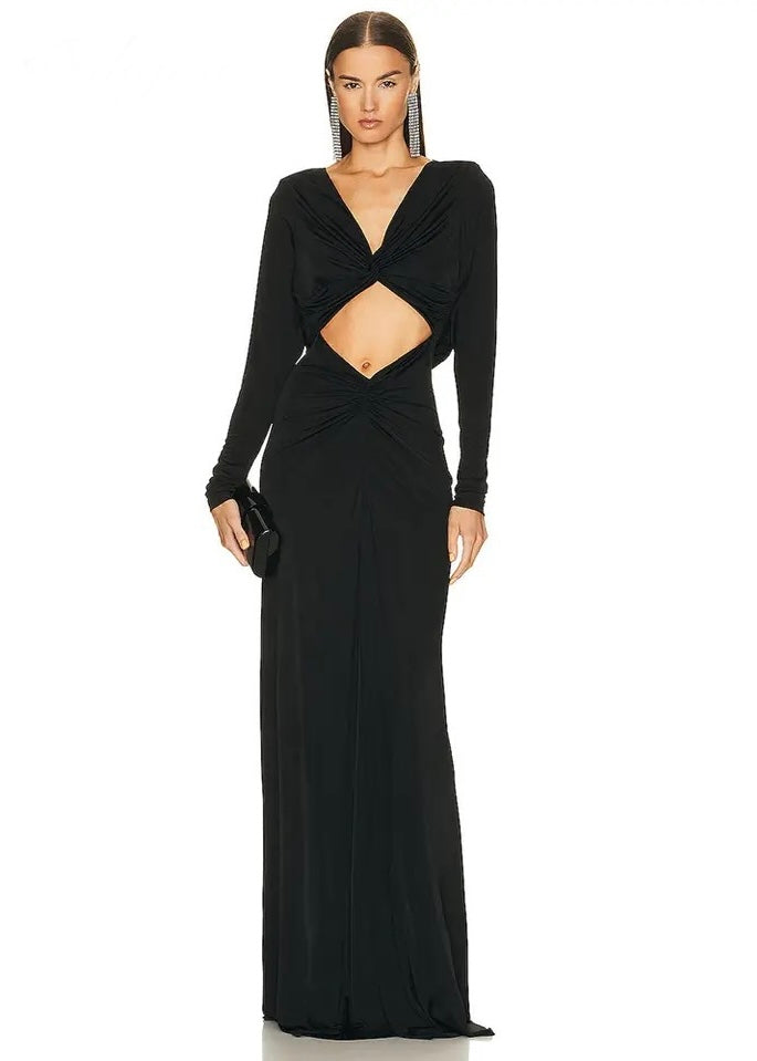 Cheap revolve dress black gown with cutouts