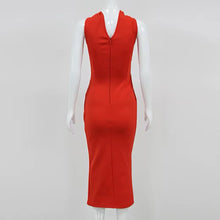 Load image into Gallery viewer, Sexy red bandage dress with cutout rhinestone neckline house of Cb revolve
