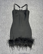 Load image into Gallery viewer, black bandage dress with feathers
