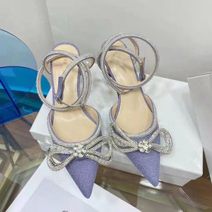 purple sparkle crystal bow heels