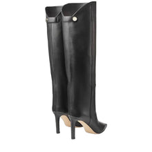 Load image into Gallery viewer, Black faux leather boots cheap leather heels 
