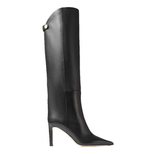 Black faux leather boots cheap leather heels 