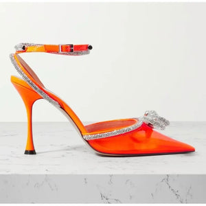 orange crystal bow heels