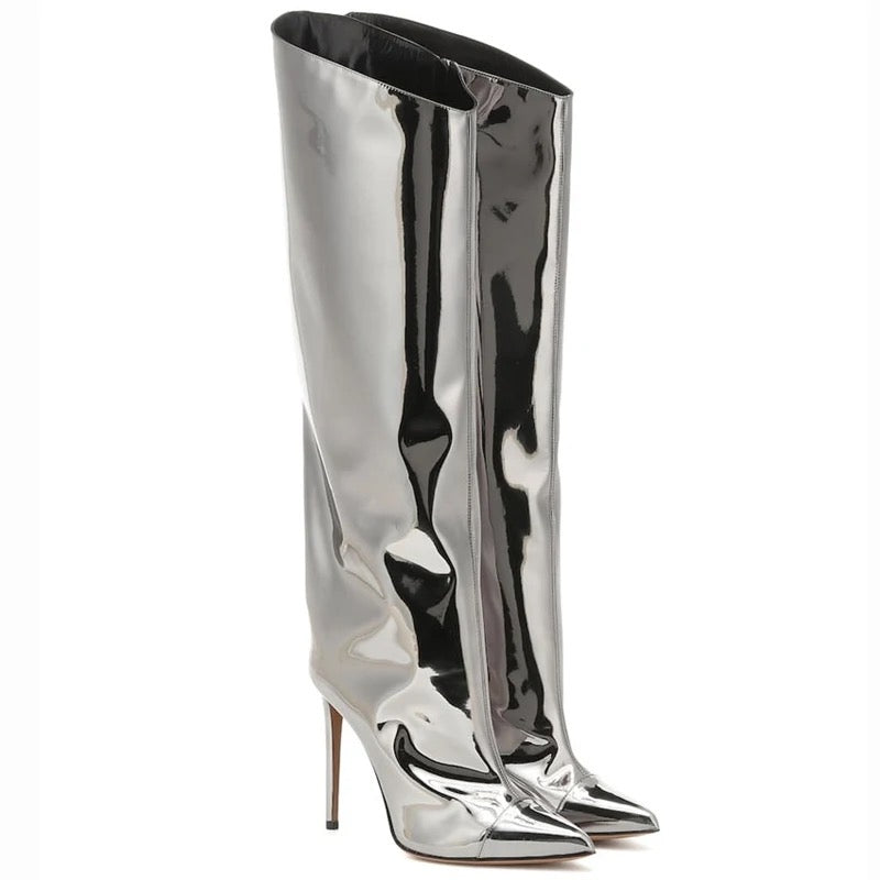 Metallic cowboy boots silver