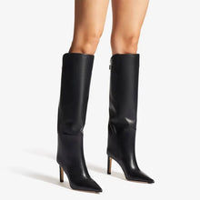 Load image into Gallery viewer, Black faux leather boots cheap leather heels 
