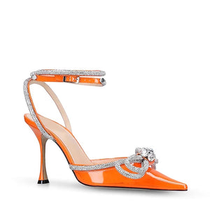 orange crystal bow heels