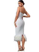 Load image into Gallery viewer, White bandage dress with feathers
