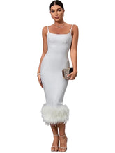 Load image into Gallery viewer, White bandage dress with feathers
