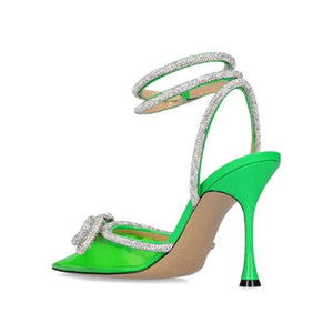 green crystal bow heels