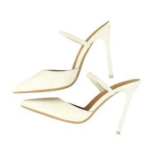 white pointed toe heels