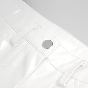 white PU leather pants