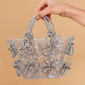 clear purse with crystal flowers