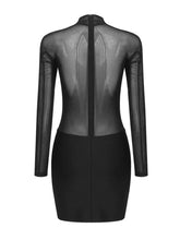 Load image into Gallery viewer, black bandage dress with mesh sleeves
