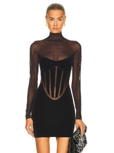 Load image into Gallery viewer, black bandage dress with mesh sleeves
