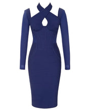 Load image into Gallery viewer, navy keyhole bandage dress
