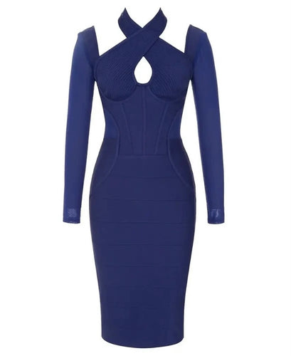 navy keyhole bandage dress