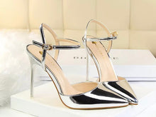 Load image into Gallery viewer, silver pointed toe heels
