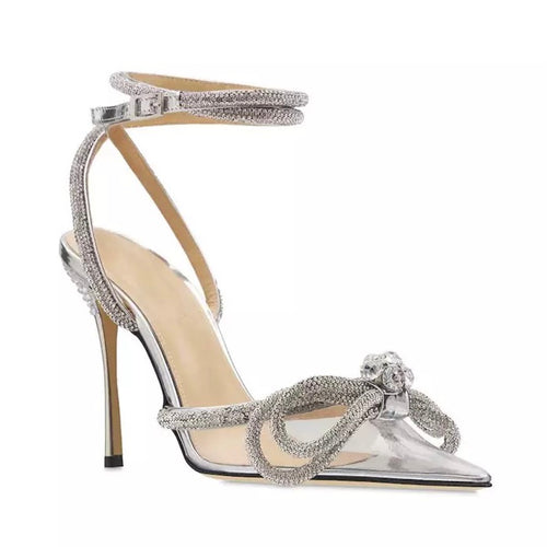 clear pointed toe heels rhinestone trim