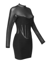 Load image into Gallery viewer, black bandage dress with mesh sleeves
