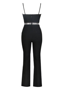 black bandage jumpsuit with rhinestones