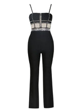 Load image into Gallery viewer, black bandage jumpsuit with rhinestones
