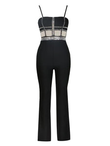 black bandage jumpsuit with rhinestones