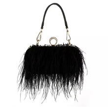 Load image into Gallery viewer, ostrich bag black feather bag
