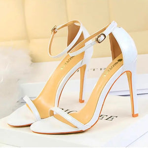 white 4" ankle heels