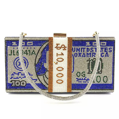 crystal money clutch