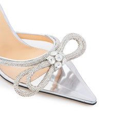 Load image into Gallery viewer, clear pointed toe heels rhinestone trim
