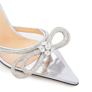 clear pointed toe heels rhinestone trim