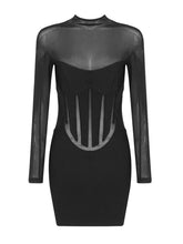 Load image into Gallery viewer, black bandage dress with mesh sleeves
