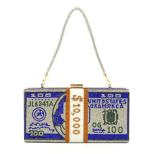 crystal money clutch