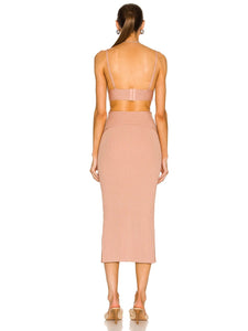 tan bandage skirt and crop top set