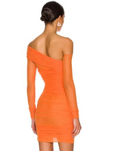 Load image into Gallery viewer, orange asymmetrical bodycon dress
