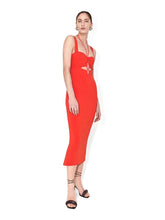 Load image into Gallery viewer, red bandage dress lace up neckline
